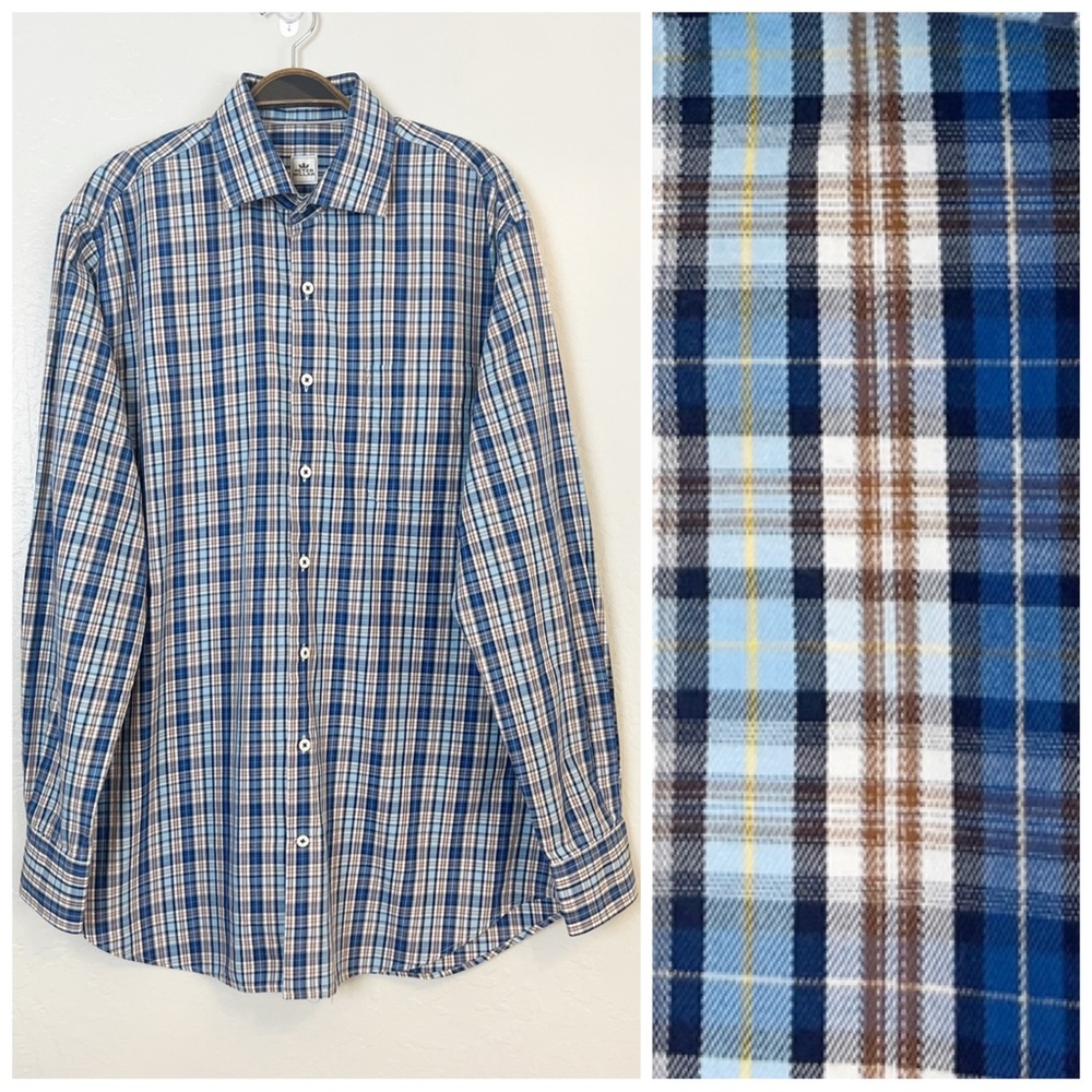 •PETER MILLAR• Plaid Long Sleeve‎ 100% Cotton Button Down Shirt Size Large